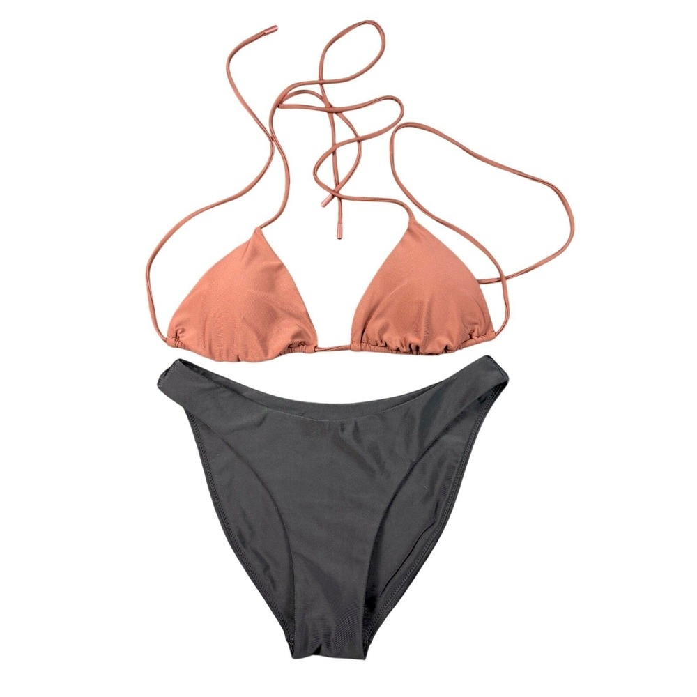 Express Womens Brown Black Stretch Body Contour Swim 2 Piece Bikini Set M NWOT